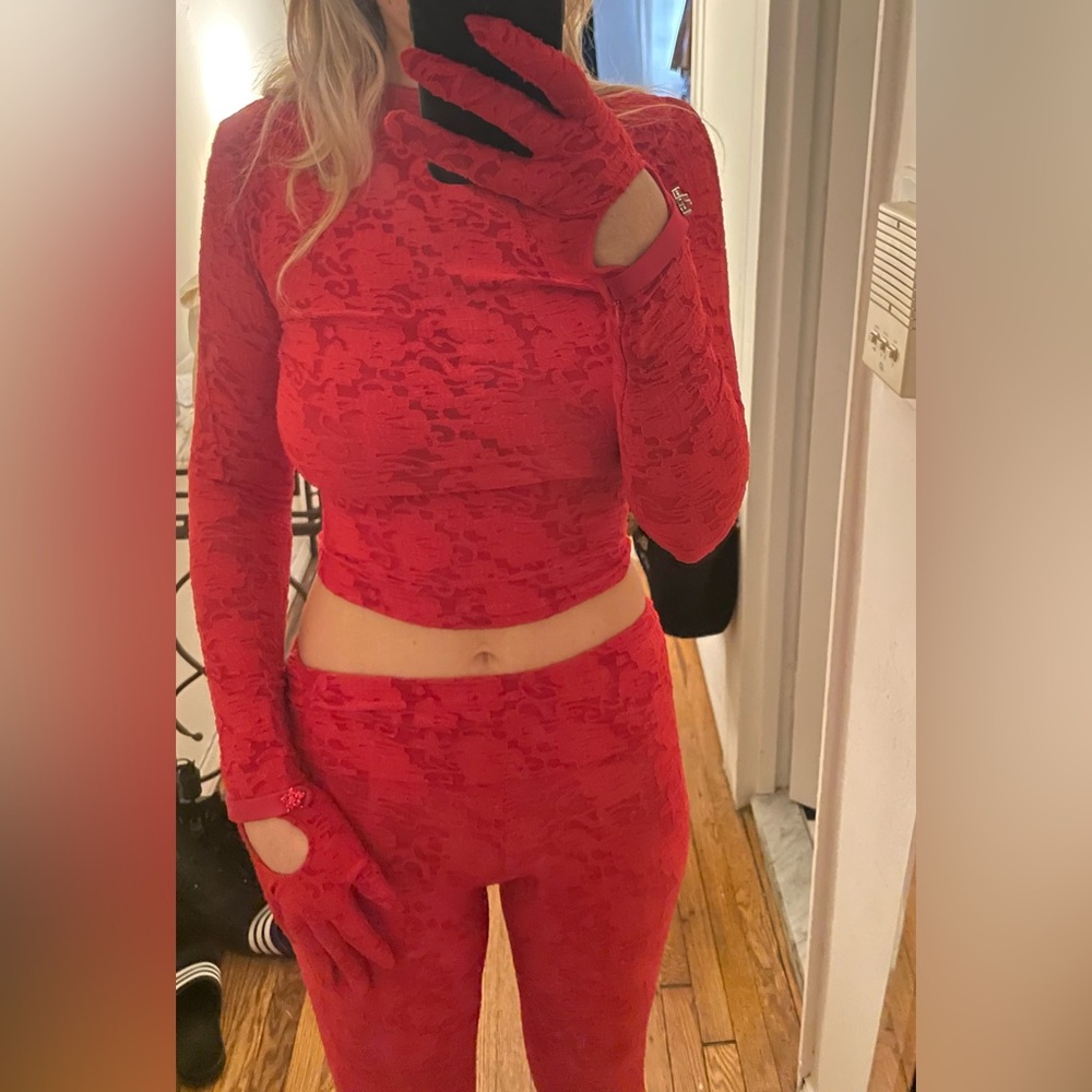 Elegant Red Lace Two Piece Set
